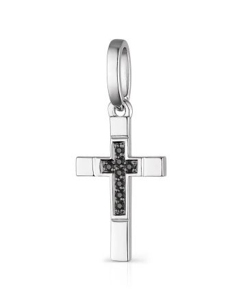 White Gold Cross Pendant With Black And White Diamonds, image 