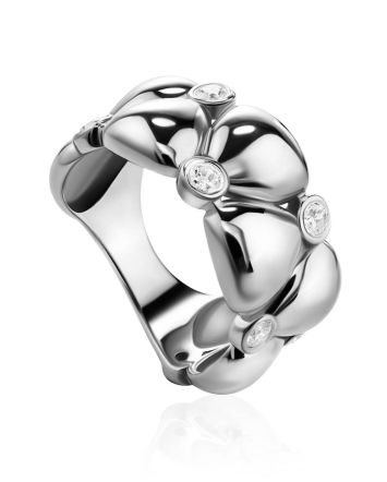 Chic Silver Band Ring With Crystals, Ring Size: 6.5 / 17, image 