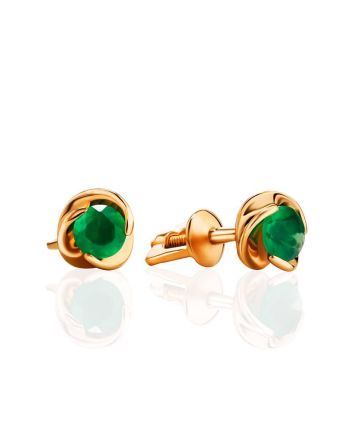 Gold Agate Stud Earrings, image 