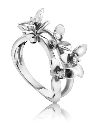 White Gold Floral Ring With Diamonds The Legend, Ring Size: 7 / 17.5, image 