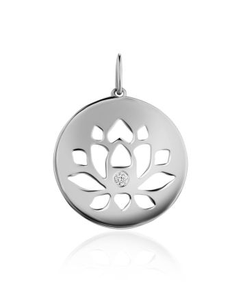 Round Silver Flat Pendant With Crystal The Enigma, image 