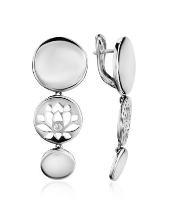 Silver Crystal Earrings With Lotus Motifs The Enigma, image 
