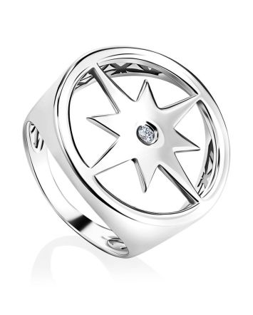 Fabulous Silver Starburst Signet Ring The Enigma, Ring Size: 8.5 / 18.5, image 