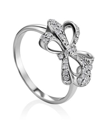 Silver Bow Ring With Crystals, Ring Size: 8.5 / 18.5, image 