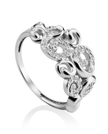Ornate Silver Crystal Encrusted Ring, Ring Size: 6 / 16.5, image 