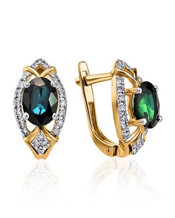Classy Golden Earrings With Sapphire And Diamonds The Mermaid, image 