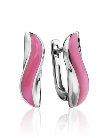Pink Enamel Earrings In Sterling Silver, image 