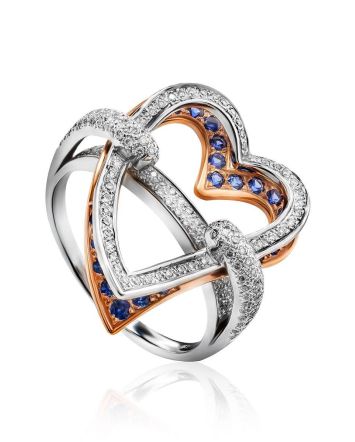 Fabulous Heart Shaped Diamond Ring With Sapphires, Ring Size: 8.5 / 18.5, image 
