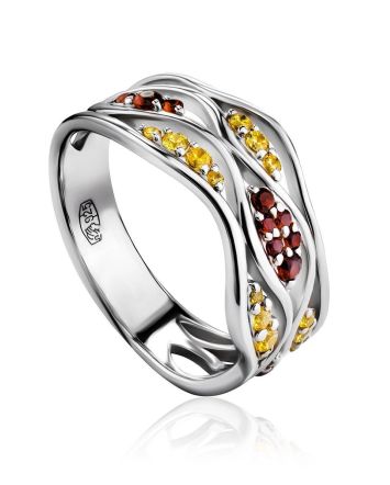 Silver Ring With Two Toned Crystals, Ring Size: 6 / 16.5, image 