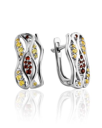 Silver Earrings With Two Toned Crystals, image 