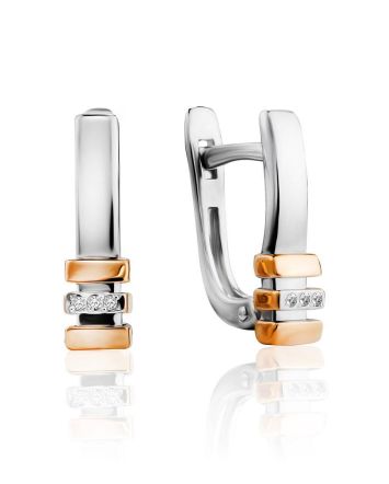 Silver Earrings With Golden Elements And Diamonds The Diva, image 