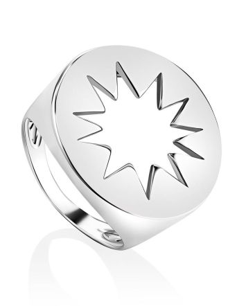 Bold Silver Signet Ring With Cut Out Detail The Enigma, Ring Size: 6.5 / 17, image 