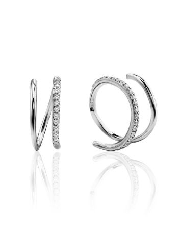Silver Corkscrew Earrings With Crystals, image 