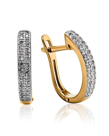 Chic Gold Diamond Earrings, image 
