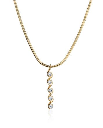 Refined Golden Necklace With Elongated Diamond Pendant, image 