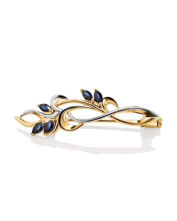 Romantic Two Toned Golden Brooch With Sapphires, image 