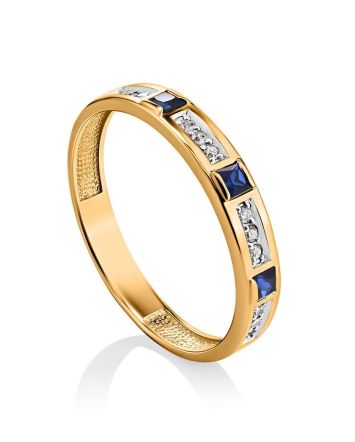 Golden Ring With Channel Set Sapphires And Diamonds, Ring Size: 8 / 18, image 