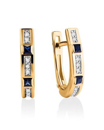 Golden Earrings With Channel Set Sapphires And Diamonds, image 