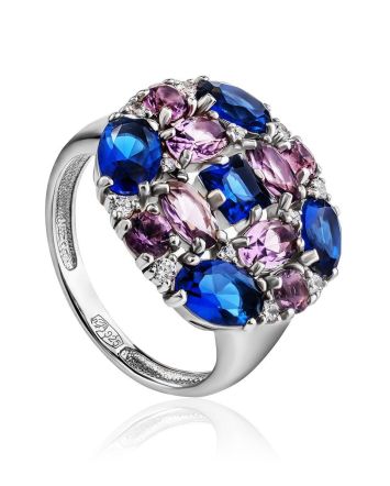 Charming Cocktail Ring With Multicolor Crystals, Ring Size: 8 / 18, image 