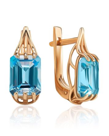 Chic Golden Earrings With Topaz, image 