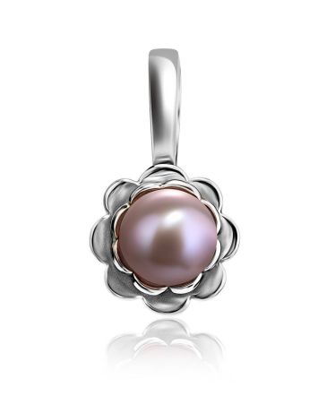 Adorable Silver Pendant With Mauve Colored Pearl, image 