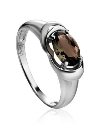 Simplistic Silver Ring With Smoky Quartz, Ring Size: 6.5 / 17, image 