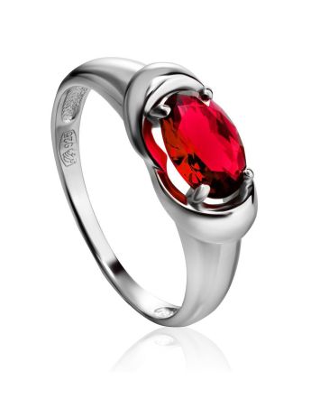 Laconic Silver Ring With Garnet, Ring Size: 5.5 / 16, image 