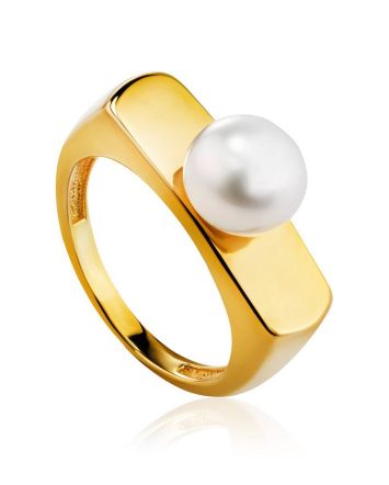 Adorable Gold Plated Ring With Pearl, Ring Size: 6.5 / 17, image 