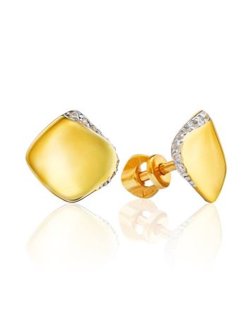 Bright Gold Plated Studs With Crystals, image 