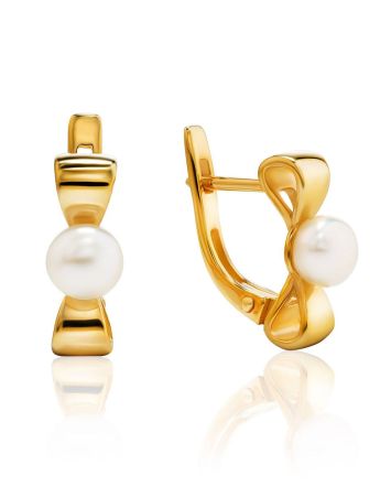 Charming Gold Plated Earrings With Pearl, image 