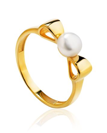 Classy Gold Plated Pearl Ring, Ring Size: 7 / 17.5, image 