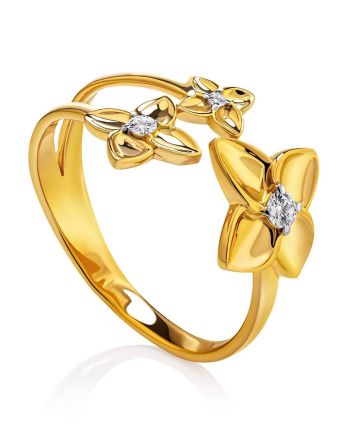 Floral Design Gold Plated Silver Ring, Ring Size: 6 / 16.5, image 