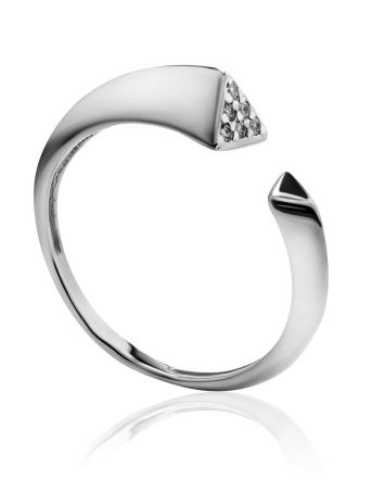 Bold Silver Adjustable Ring With Crystals, Ring Size: 8 / 18, image 