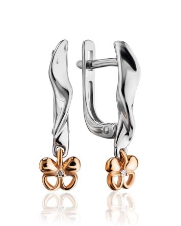 Silver Earrings With Gold Diamond Dangles The Diva, image 
