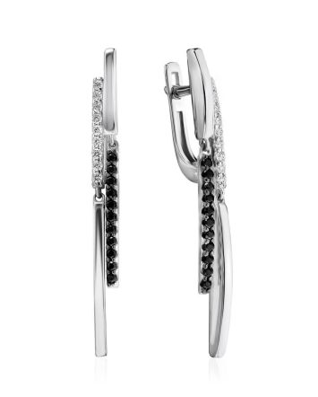 Silver Dangles With Black And White Crystals, image 