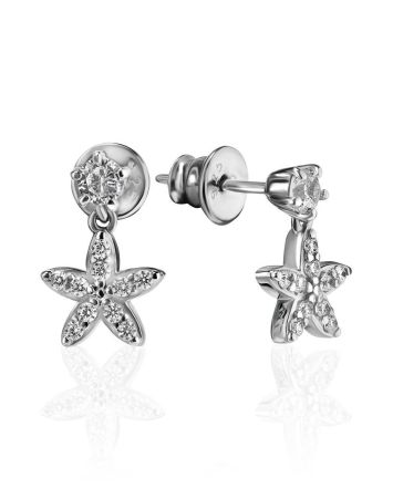 Silver Stud Earrings With Star Shaped Dangles, image 