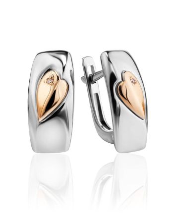 Silver Earrings With Gold Elements And Diamonds The Diva, image 