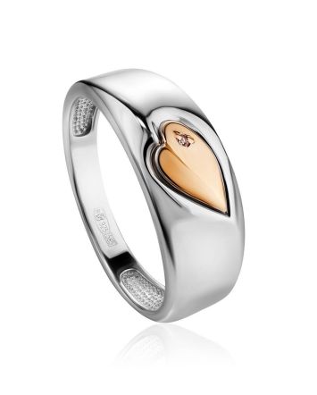 Silver Band Ring With Gold Element And Diamond The Diva, Ring Size: 8 / 18, image 