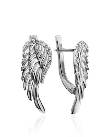 Silver Crystal Wing Earrings, image 