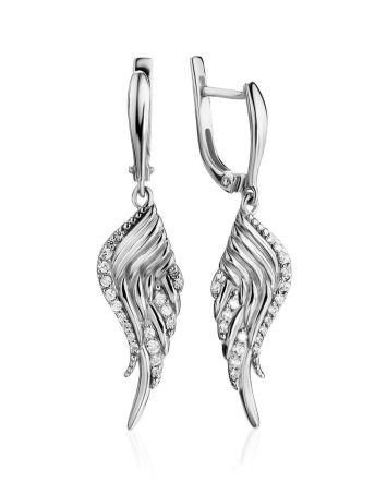 Amazing Silver Wing Dangles With Crystals, image 