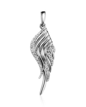 Chic Silver Wing Pendant With Crystals, image 