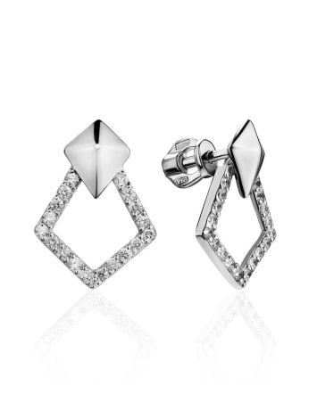 Geometric Silver Crystal Studs The Astro, image 
