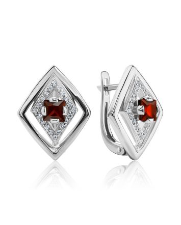 Vintage Style Silver Earrings With Garnet And Crystals, image 