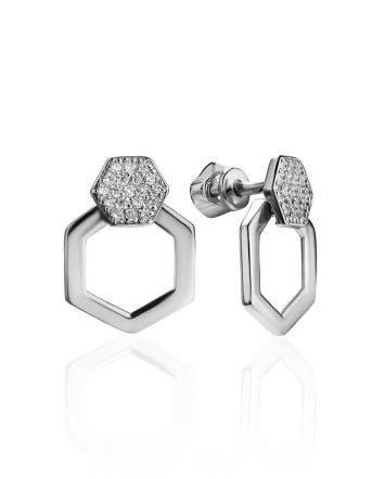 Amazing Silver Crystal Stud Earrings The Astro, image 