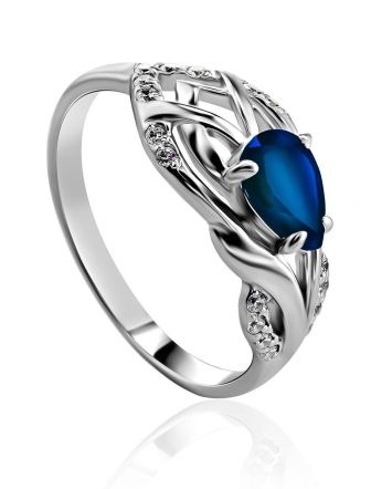 Filigree Silver Ring With Blue And White Crystals, Ring Size: 8 / 18, image 