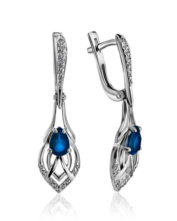 Silver Dangle Earrings With Blue And White Crystals, image 