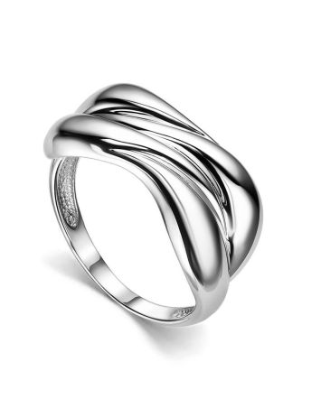 Wave Curvy Silver Ring, Ring Size: 6.5 / 17, image 