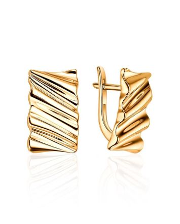 Textured Gold Plated Earrings, image 
