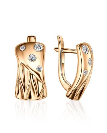 Luminous Gold Plated Earrings With Crystals, image 
