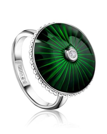 Green Enamel Diamond Ring The Heritage, Ring Size: 6.5 / 17, image 